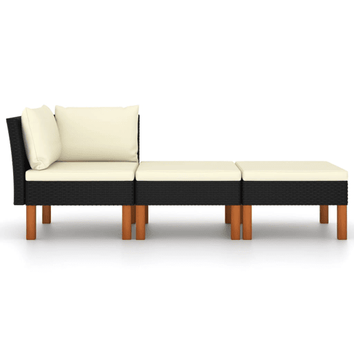 vidaXL 3 pcs conj. lounge jardim vime PE e madeira de eucalipto maciça