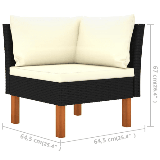 vidaXL 3 pcs conj. lounge jardim vime PE e madeira de eucalipto maciça