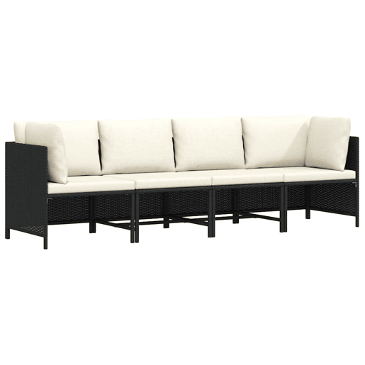 vidaXL Sofá de jardim 4 lugares com almofadões vime PE preto vidaXL Sofá de jardim 4 lugares com almofadões vime PE preto