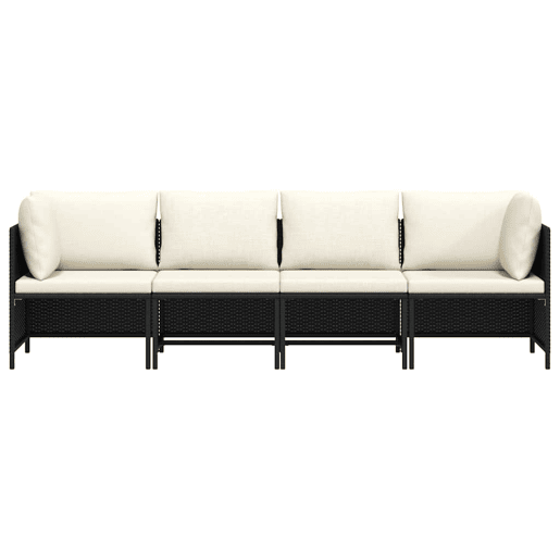 vidaXL Sofá de jardim 4 lugares com almofadões vime PE preto vidaXL Sofá de jardim 4 lugares com almofadões vime PE preto