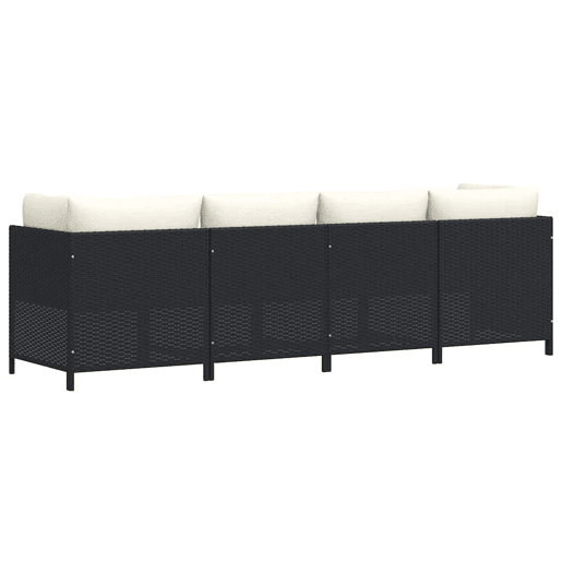 vidaXL Sofá de jardim 4 lugares com almofadões vime PE preto vidaXL Sofá de jardim 4 lugares com almofadões vime PE preto