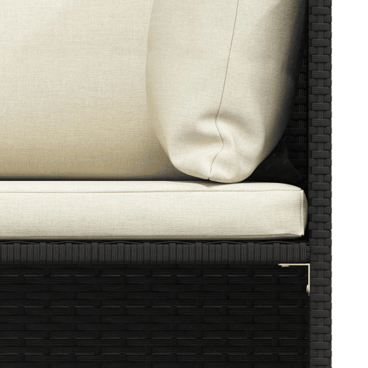 vidaXL Sofá de jardim 4 lugares com almofadões vime PE preto vidaXL Sofá de jardim 4 lugares com almofadões vime PE preto