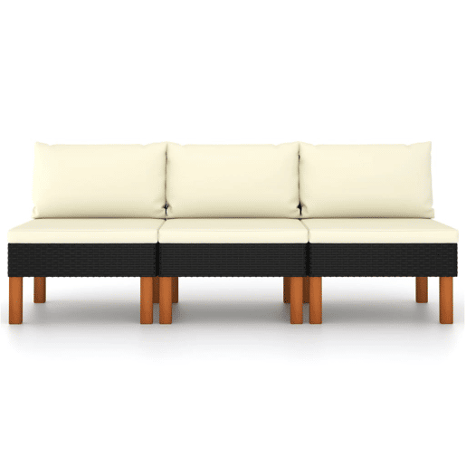 vidaXL Sofás de centro 3 pcs vime PE e madeira de eucalipto maciça