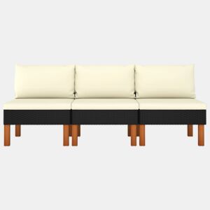 vidaXL Sofás de centro 3 pcs vime PE e madeira de eucalipto maciça