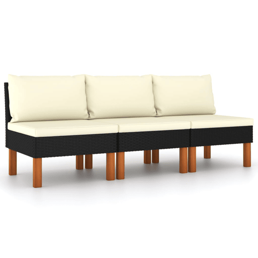 vidaXL Sofás de centro 3 pcs vime PE e madeira de eucalipto maciça