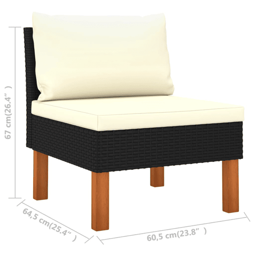 vidaXL Sofás de centro 3 pcs vime PE e madeira de eucalipto maciça