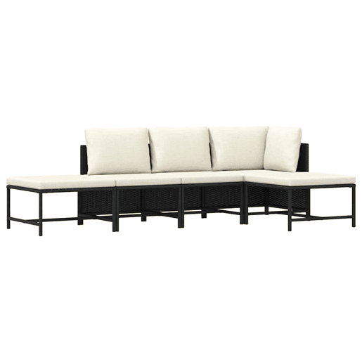 vidaXL 5 pcs conjunto sofás de jardim com almofadões vime PE preto