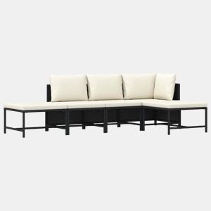 vidaXL 5 pcs conjunto sofás de jardim com almofadões vime PE preto