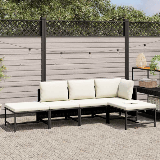 vidaXL 5 pcs conjunto sofás de jardim com almofadões vime PE preto