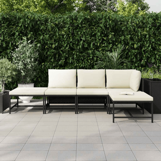 vidaXL 5 pcs conjunto sofás de jardim com almofadões vime PE preto