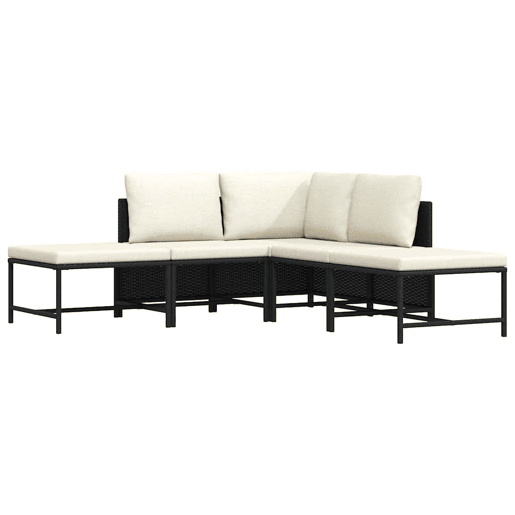 vidaXL 5 pcs conjunto sofás de jardim com almofadões vime PE preto