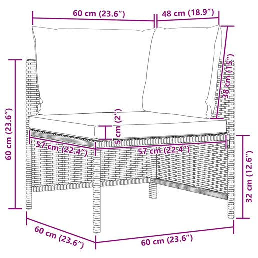 vidaXL 5 pcs conjunto sofás de jardim com almofadões vime PE preto