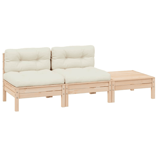 vidaXL 3 pcs conjunto lounge jardim c almofadões creme pinho maciço vidaXL 3 pcs conjunto lounge jardim c almofadões creme pinho maciço