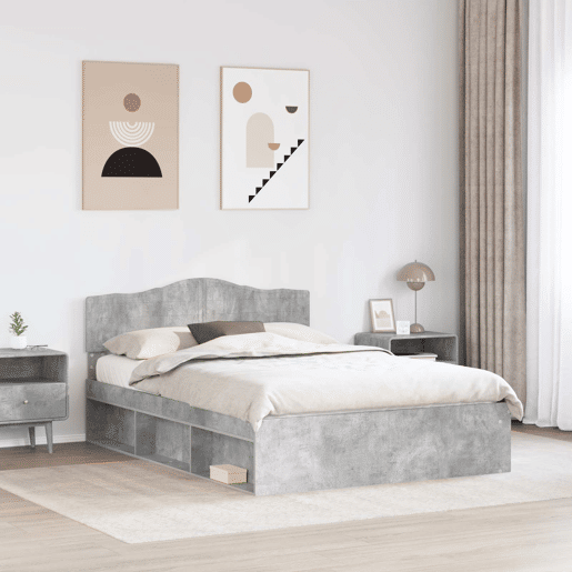 Estrutura de Cama de casal para adultos com cabeceira Concreto 160 x 200 cm Estrutura de Cama de casal para adultos com cabeceira Concreto 160 x 200 cm