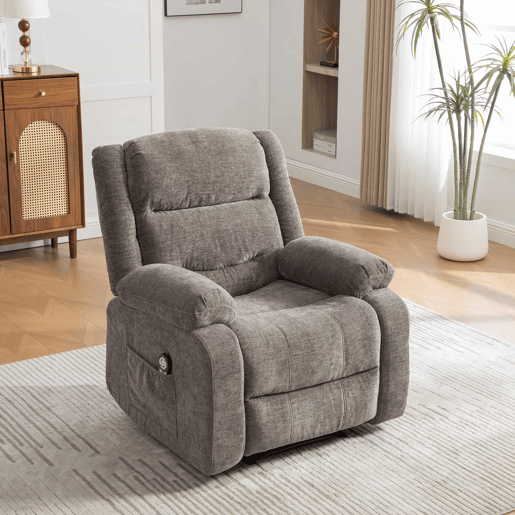 Poltrona relax elétrica multifunções - função de massagem elétrica e aquecimento, encosto e apoio para os pés ajustáveis manualmente, bolsos laterais de arrumação - Cinza Poltrona relax elétrica multifunções - função de massagem elétrica e aquecimento, encosto e apoio para os pés ajustáveis manualmente, bolsos laterais de arrumação - Cinza