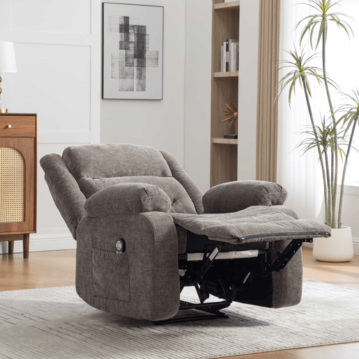 Poltrona relax elétrica multifunções - função de massagem elétrica e aquecimento, encosto e apoio para os pés ajustáveis manualmente, bolsos laterais de arrumação - Cinza Poltrona relax elétrica multifunções - função de massagem elétrica e aquecimento, encosto e apoio para os pés ajustáveis manualmente, bolsos laterais de arrumação - Cinza