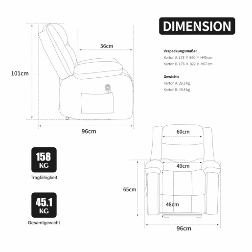 Poltrona relax elétrica multifunções - função de massagem elétrica e aquecimento, encosto e apoio para os pés ajustáveis manualmente, bolsos laterais de arrumação - Cinza Poltrona relax elétrica multifunções - função de massagem elétrica e aquecimento, encosto e apoio para os pés ajustáveis manualmente, bolsos laterais de arrumação - Cinza