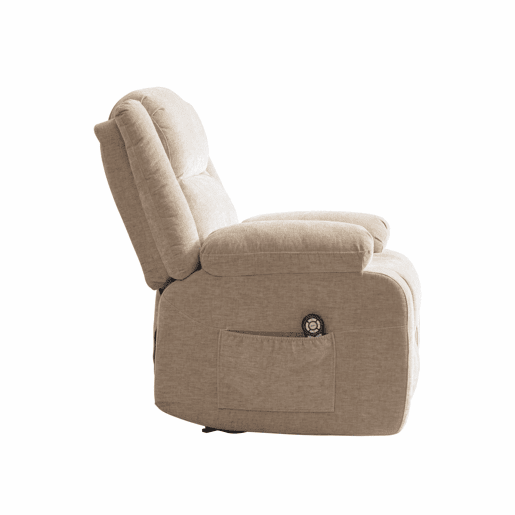 Poltrona relax elétrica multifunções - massagem elétrica e função de aquecimento, encosto reclinável manualmente, apoio para os pés ajustável e bolsos laterais - Light Khaki