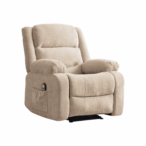 Poltrona relax elétrica multifunções - massagem elétrica e função de aquecimento, encosto reclinável manualmente, apoio para os pés ajustável e bolsos laterais - Light Khaki