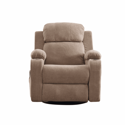 Poltrona relax elétrica giratória a 360° - função de massagem e aquecimento, encosto e apoio para os pés ajustáveis, bolsos laterais e porta-copos - Taupe Poltrona relax elétrica giratória a 360° - função de massagem e aquecimento, encosto e apoio para os pés ajustáveis, bolsos laterais e porta-copos - Taupe