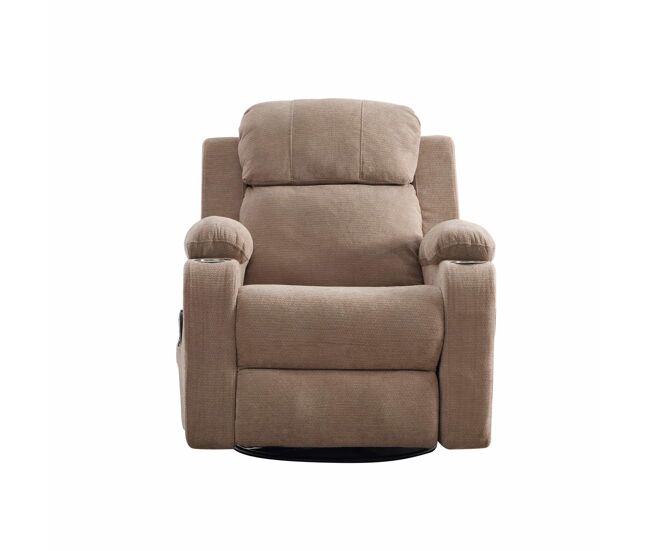 Sillón relax eléctrico giratorio 360° - masaje y función de calor, respaldo y reposapiés ajustables, bolsillos laterales y portavasos - taupe