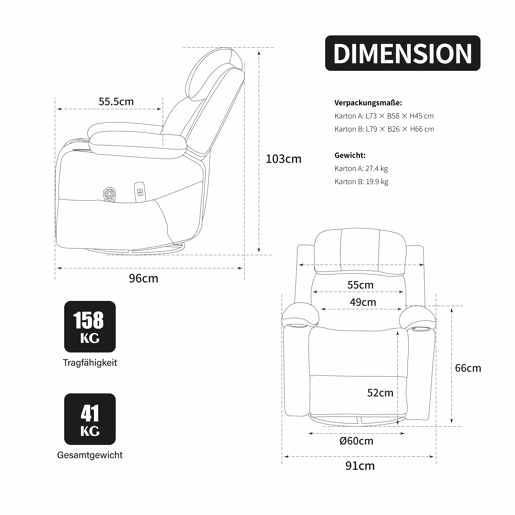 Poltrona relax elétrica giratória a 360° - função de massagem e aquecimento, encosto e apoio para os pés ajustáveis, bolsos laterais e porta-copos - Taupe Poltrona relax elétrica giratória a 360° - função de massagem e aquecimento, encosto e apoio para os pés ajustáveis, bolsos laterais e porta-copos - Taupe