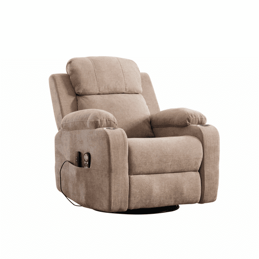 Poltrona relax elétrica giratória a 360° - função de massagem e aquecimento, encosto e apoio para os pés ajustáveis, bolsos laterais e porta-copos - Taupe Poltrona relax elétrica giratória a 360° - função de massagem e aquecimento, encosto e apoio para os pés ajustáveis, bolsos laterais e porta-copos - Taupe