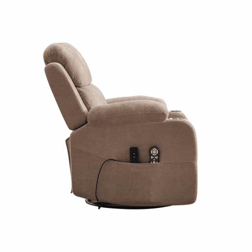 Poltrona relax elétrica giratória a 360° - função de massagem e aquecimento, encosto e apoio para os pés ajustáveis, bolsos laterais e porta-copos - Taupe Poltrona relax elétrica giratória a 360° - função de massagem e aquecimento, encosto e apoio para os pés ajustáveis, bolsos laterais e porta-copos - Taupe