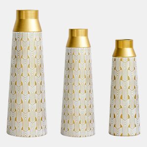 Vasos de chão metálicos 425160,5 cm u2013 conjunto de 3 peças com design geométrico moderno para flores secas e ervas da pampa u2013 dourado