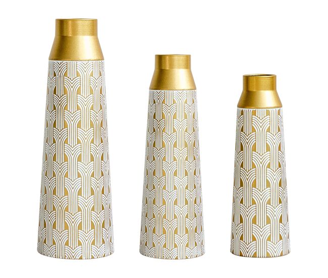 Jarrones de suelo metálicos 42/51/60,5 cm - set de 3 piezas con diseño geométrico moderno para flores secas y pampas - dorado