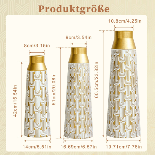 Vasos de chão metálicos 425160,5 cm u2013 conjunto de 3 peças com design geométrico moderno para flores secas e ervas da pampa u2013 dourado Vasos de chão metálicos 425160,5 cm u2013 conjunto de 3 peças com design geométrico moderno para flores secas e ervas da pampa u2013 dourado