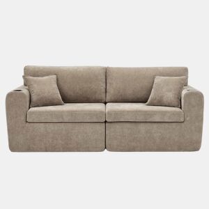 Sofá relax de 2 lugares - compacto para espaços pequenos, tecido de chenille macio, bolso lateral para revistas, porta-copos integrado, inclui almofadas, ideal para a sala de estar, escritório, quarto de hóspedes e apartamentos - Castanho