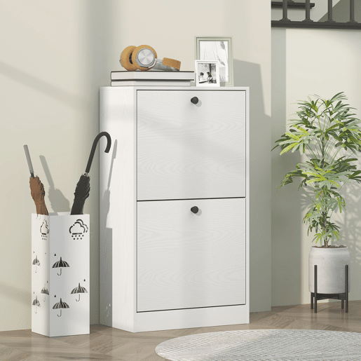 Sapateira com 2 gavetas dobráveis e prateleiras ajustáveis pararedores e espaços pequenos, 47x26x85 cm, branca com efeito madeira Sapateira com 2 gavetas dobráveis e prateleiras ajustáveis pararedores e espaços pequenos, 47x26x85 cm, branca com efeito madeira