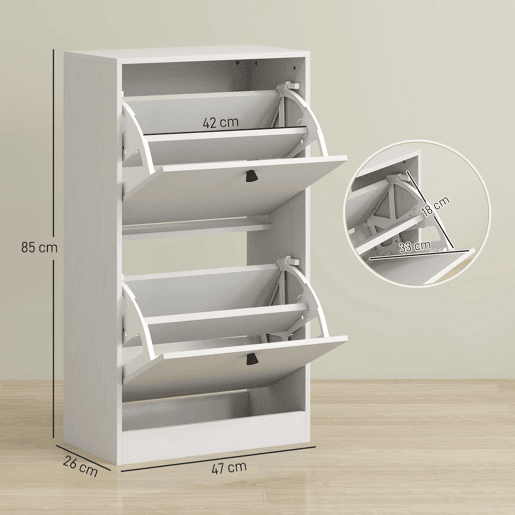 Sapateira com 2 gavetas dobráveis e prateleiras ajustáveis pararedores e espaços pequenos, 47x26x85 cm, branca com efeito madeira Sapateira com 2 gavetas dobráveis e prateleiras ajustáveis pararedores e espaços pequenos, 47x26x85 cm, branca com efeito madeira