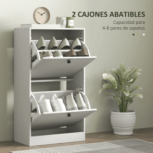 Sapateira com 2 gavetas dobráveis e prateleiras ajustáveis pararedores e espaços pequenos, 47x26x85 cm, branca com efeito madeira Sapateira com 2 gavetas dobráveis e prateleiras ajustáveis pararedores e espaços pequenos, 47x26x85 cm, branca com efeito madeira