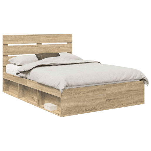 Estrutura da Cama de casal moderno com cabeceira Carvalho Sonoma 150 x 200 cm Estrutura da Cama de casal moderno com cabeceira Carvalho Sonoma 150 x 200 cm