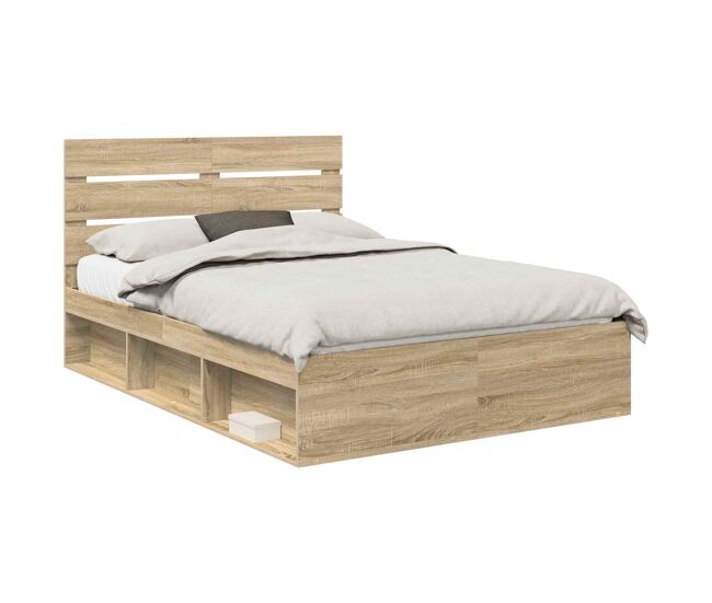 Estructura de cama matrimonial estilo con cabecera roble sonoma 150 x 200 cm