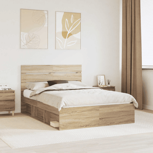 Estrutura da Cama de casal moderno com cabeceira Carvalho Sonoma 150 x 200 cm Estrutura da Cama de casal moderno com cabeceira Carvalho Sonoma 150 x 200 cm