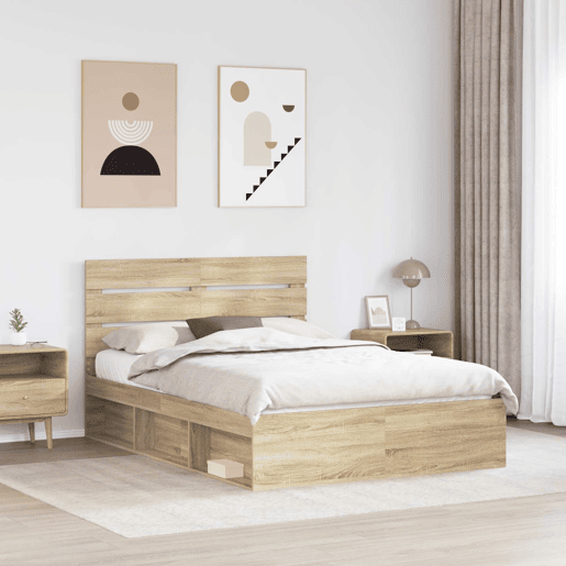 Estrutura da Cama de casal moderno com cabeceira Carvalho Sonoma 150 x 200 cm Estrutura da Cama de casal moderno com cabeceira Carvalho Sonoma 150 x 200 cm