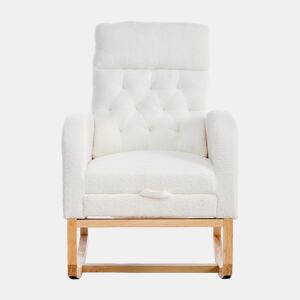 Cadeira de baloiço para amamentação 65,6 x 123 x 102 cm - tecido felpudo com padrão de ursinhos, apoio para os pés ajustável, bolsos laterais - branco