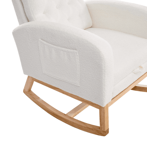 Cadeira de baloiço para amamentação 65,6 x 123 x 102 cm - tecido felpudo com padrão de ursinhos, apoio para os pés ajustável, bolsos laterais - branco