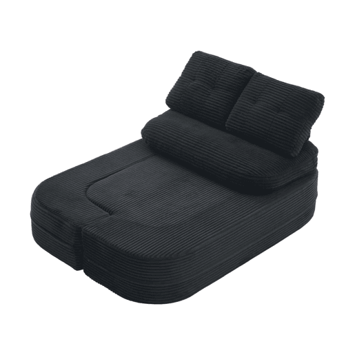 Poltrona-cama de 2 lugares - 2 em 1 em veludo cotelê com função reclinável, braços ajustáveis, porta-copos e encosto alto - Preto