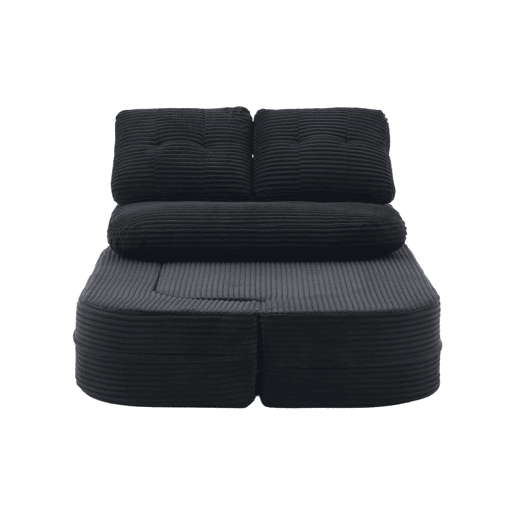 Poltrona-cama de 2 lugares - 2 em 1 em veludo cotelê com função reclinável, braços ajustáveis, porta-copos e encosto alto - Preto