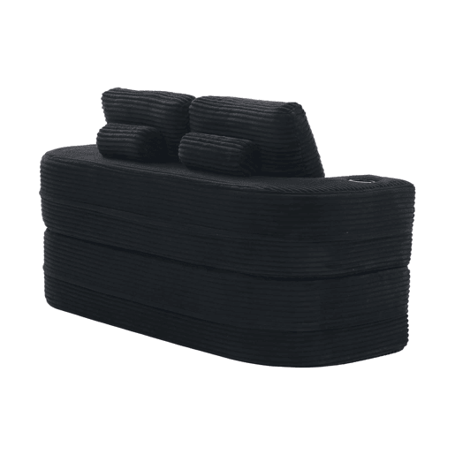 Poltrona-cama de 2 lugares - 2 em 1 em veludo cotelê com função reclinável, braços ajustáveis, porta-copos e encosto alto - Preto