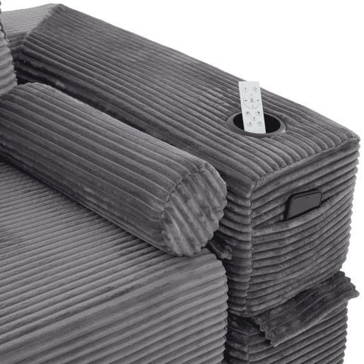 Sofá-cama de 2 lugares - estofo em veludo cotelê, almofadas viscoelásticas, porta-copos e bolsos laterais, montagem rápida - cinzento escuro