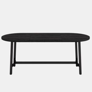 Mesa de jantar 180 x 80 x 75 cm u2014 estilo simples, cantos arredondados, pernas de ferro, para 6 a 8 pessoas u2014 preta