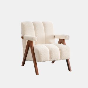 Poltrona decorativa 77 x 68,5 x 77 cm u2014 estofada em bouclé, com estrutura em madeira e braços modernos u2014 Bege