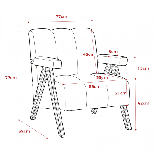 Poltrona decorativa 77 x 68,5 x 77 cm u2014 estofada em bouclé, com estrutura em madeira e braços modernos u2014 Bege Poltrona decorativa 77 x 68,5 x 77 cm u2014 estofada em bouclé, com estrutura em madeira e braços modernos u2014 Bege