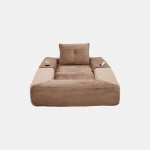 Sofá-cama individual em veludo - Espuma de alta densidade com molas ensacadas, bolso lateral, porta-copos e montagem fácil - Castanho
