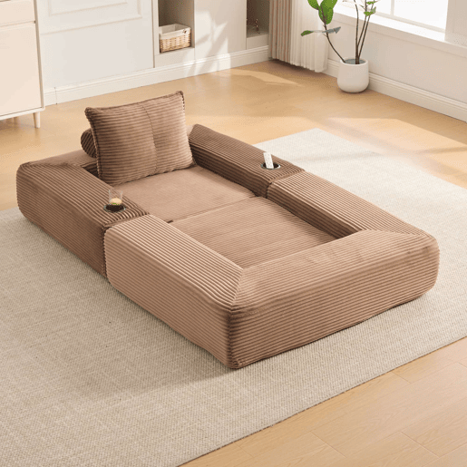 Sofá-cama individual em veludo - Espuma de alta densidade com molas ensacadas, bolso lateral, porta-copos e montagem fácil - Castanho Sofá-cama individual em veludo - Espuma de alta densidade com molas ensacadas, bolso lateral, porta-copos e montagem fácil - Castanho